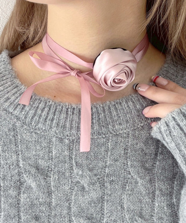 Lローズリボンチョーカー/ピンク