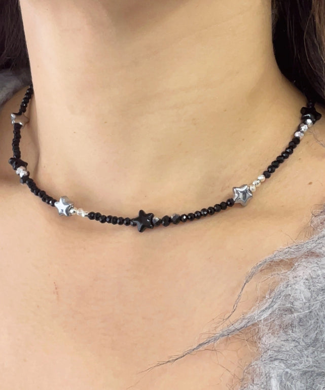 Lスターモチーフビーズネックレス/ブラック