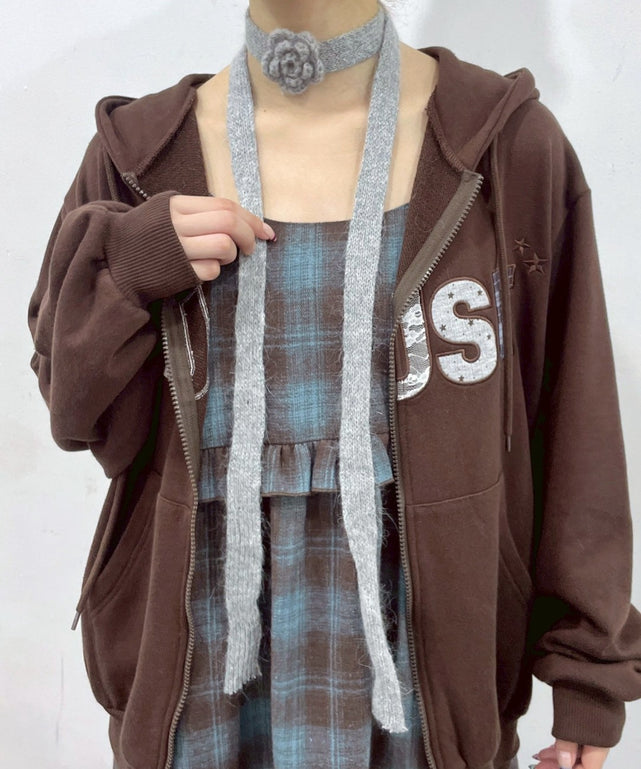 Lフラワーニットチョーカー/グレー