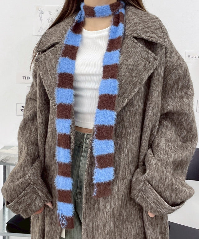 ボーダーシャギーニットナローマフラー/ブルー