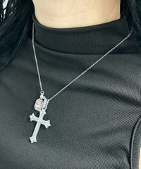 Lラインストーンクロスチャームネックレス