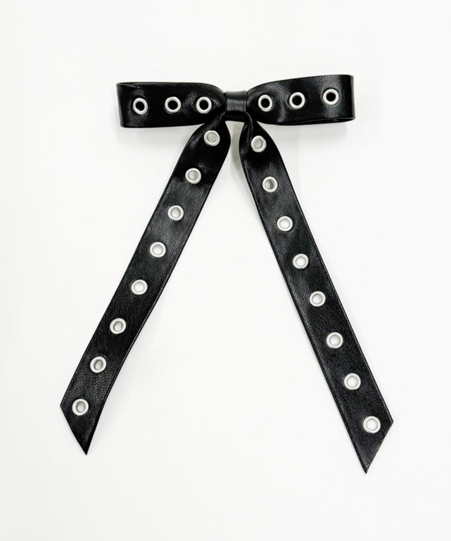Lアイレットデザインロングリボンバレッタ/ブラック