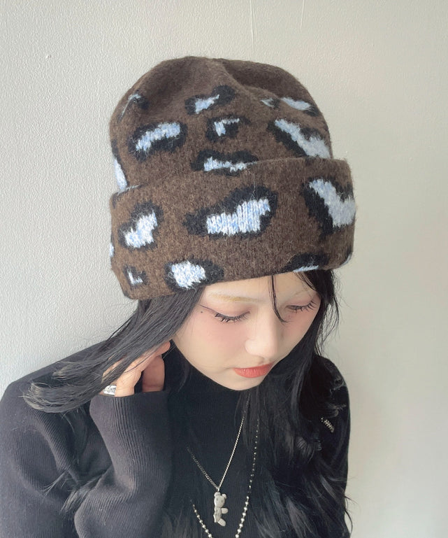 ハートレオパードニットワッチ/ブラウン