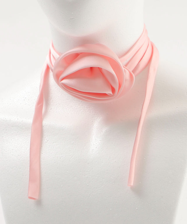 Lサテンローズチョーカー/Lピンク