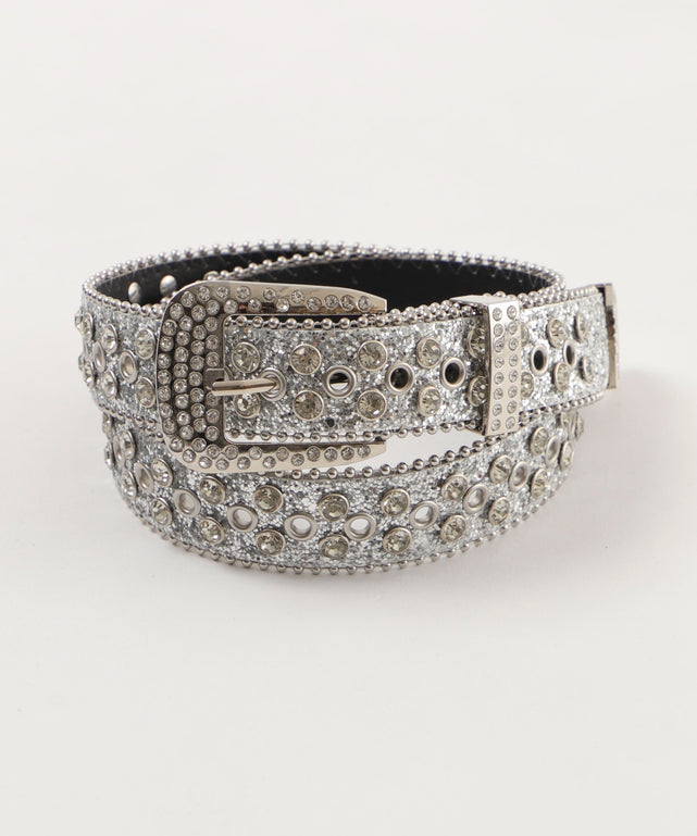 Lビジューバックルラメスタッズベルト/シルバー