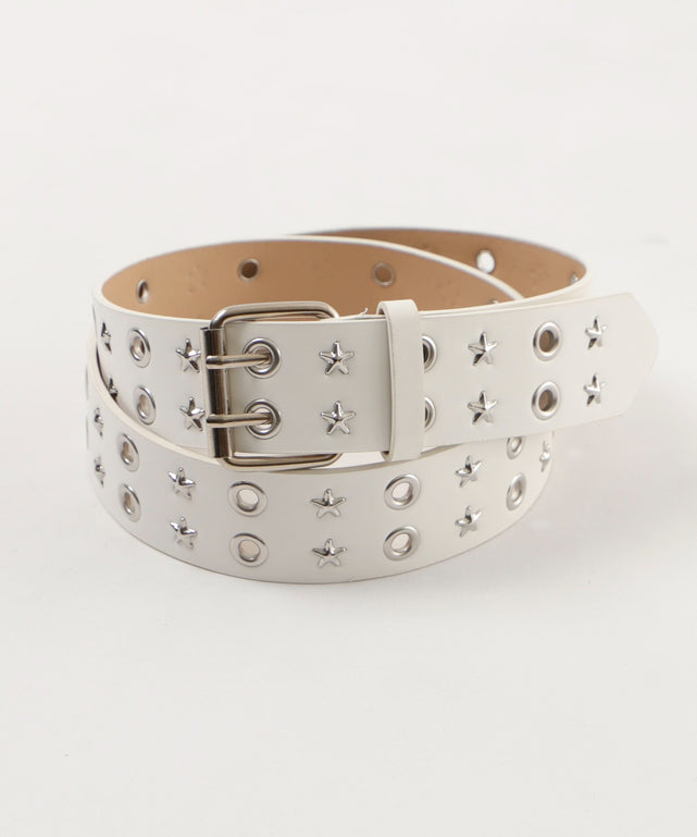 Lスタースタッズダブルハトメベルト/ホワイト