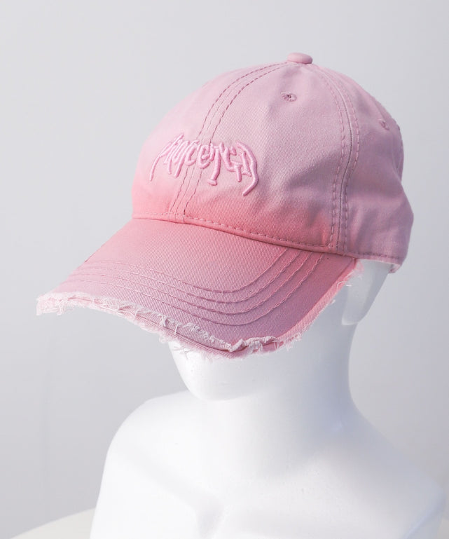 ロゴ刺繍ダメージピグメントキャップ/ピンク