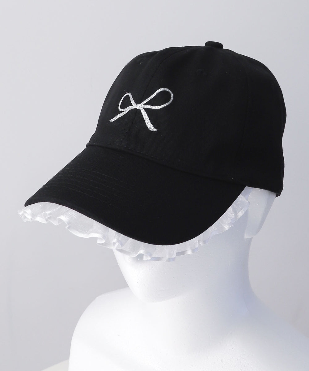 うさこ様 売約済　　　　　marinco maringo リボンキャップ フリル 甘めカジュアル。リボン刺繍キャップ/帽子[品番：FI000008534