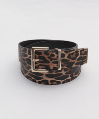 Lスクエアバックルレオパードベルト