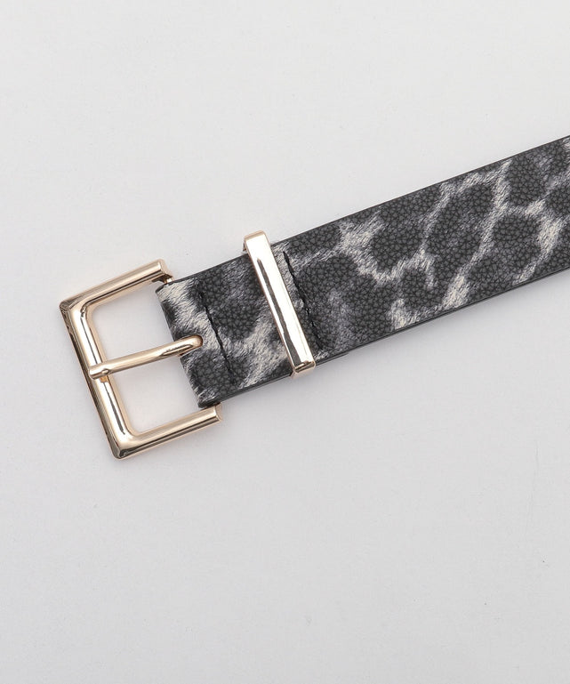 Lスクエアバックルレオパードベルト