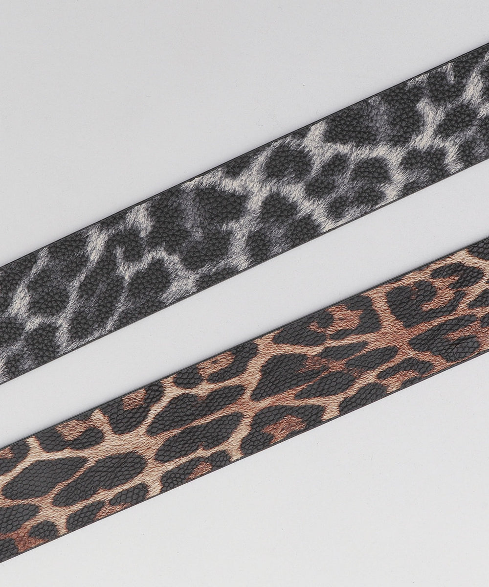 Lスクエアバックルレオパードベルト