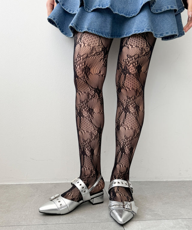 総柄タイツ2/ブラック