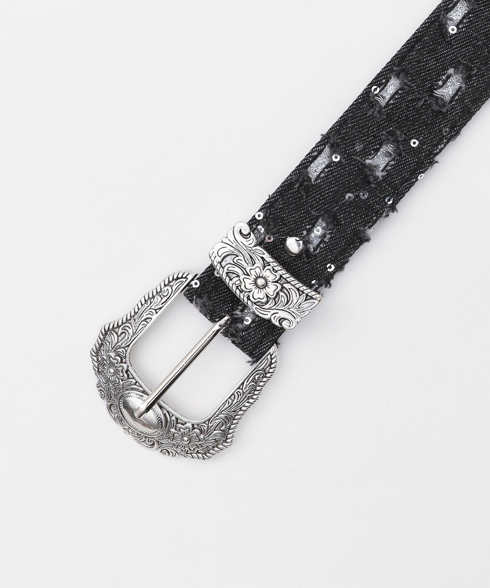 Lスパンコールデニムベルト