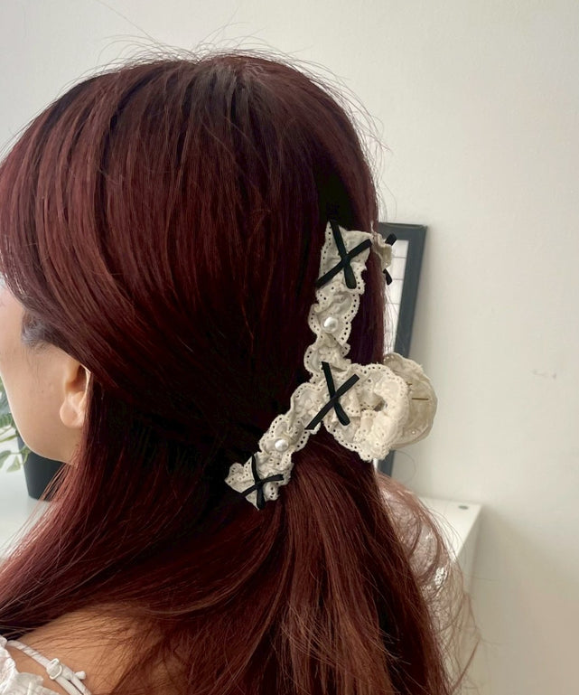 Lリボン付きレースバンス/オフホワイト