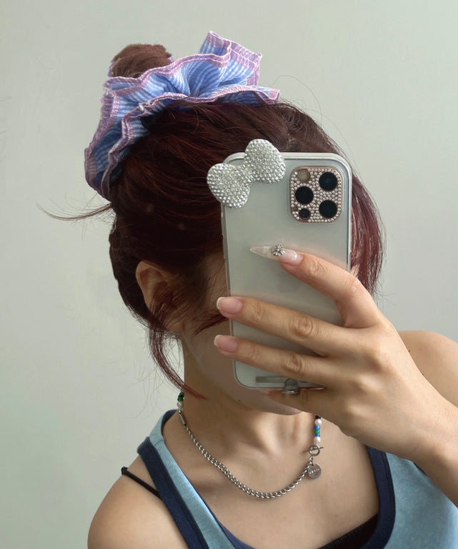 Lパイピングチェックシュシュ/ブルーチェック１