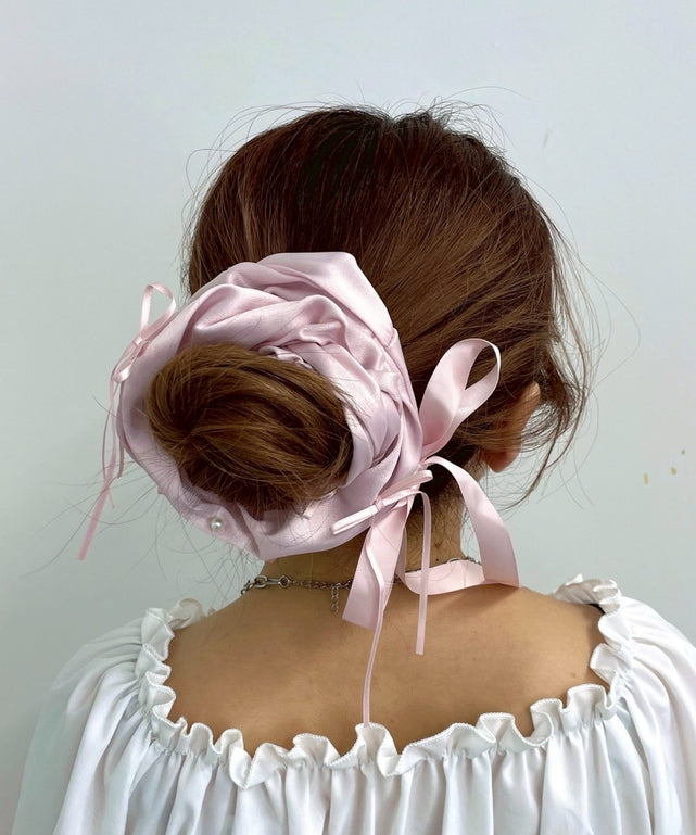 Lストーンサテンリボンシュシュ/Lピンク