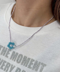 Lフラワーモチーフビーズネックレス