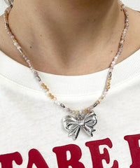 LBIGリボンモチーフビーズネックレス