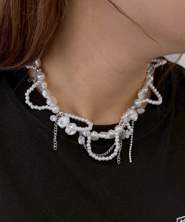 LデザインチェーンMIXジャラネックレス/柄１