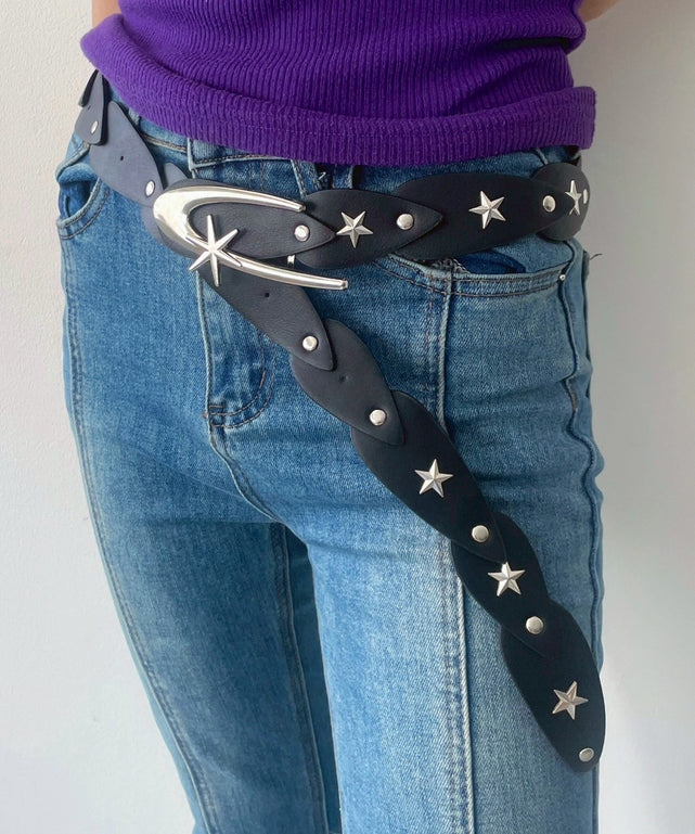 LBIGバックルスターデザインベルト/ブラック