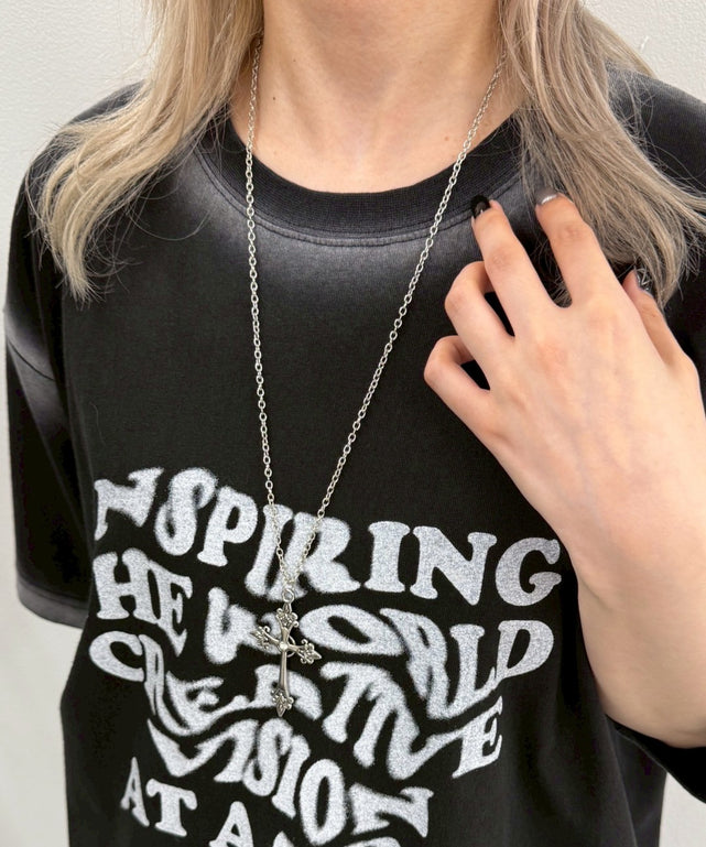 Lクロスモチーフロングチェーンネックレス/シルバー