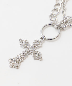 Lラインストーンクロスモチーフネックレス