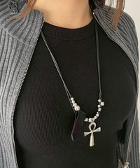 LナローコードパーツMIXクロスネックレス