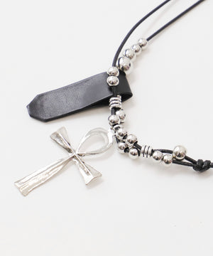 LナローコードパーツMIXクロスネックレス