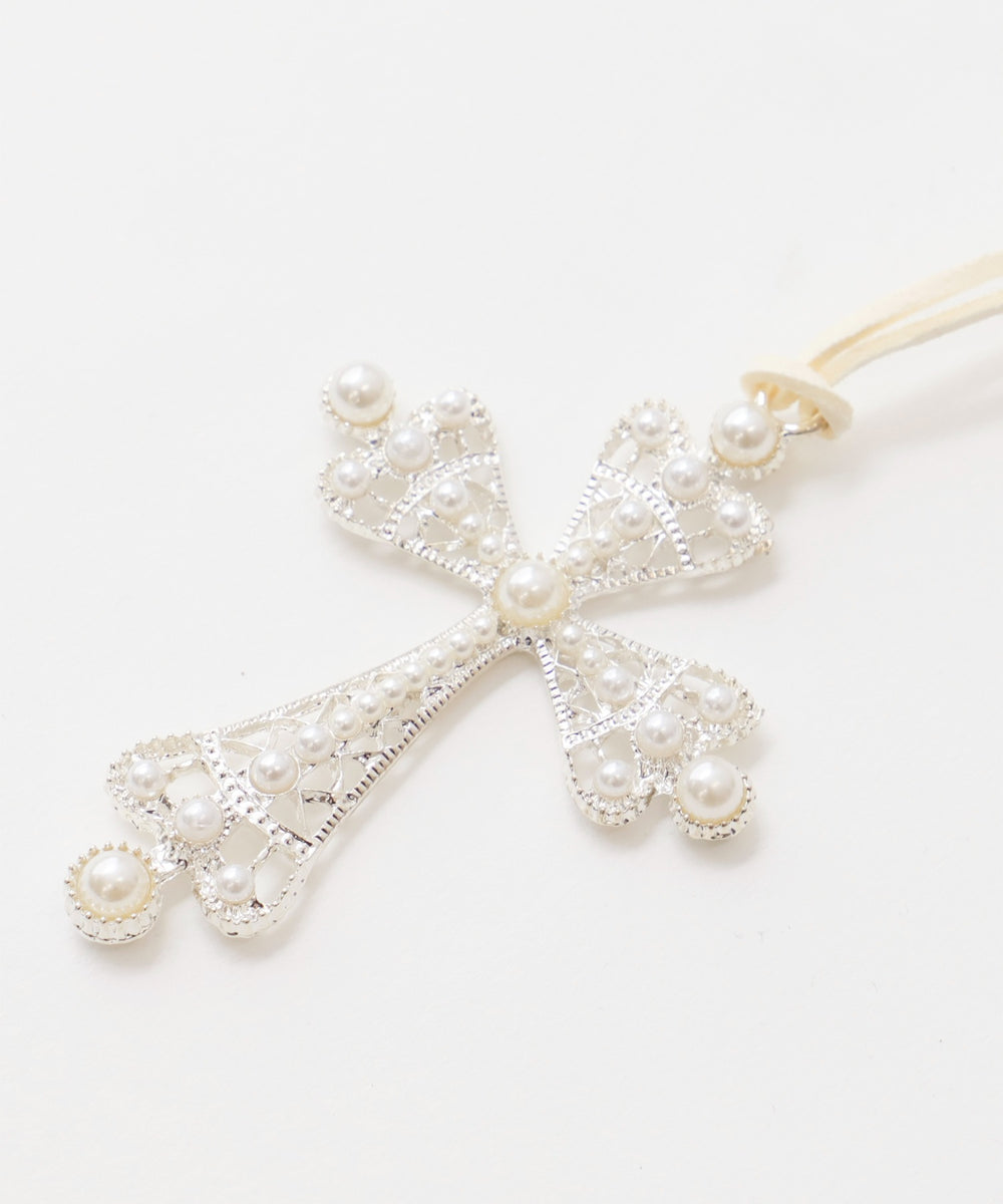 Lパールクロスコードネックレス