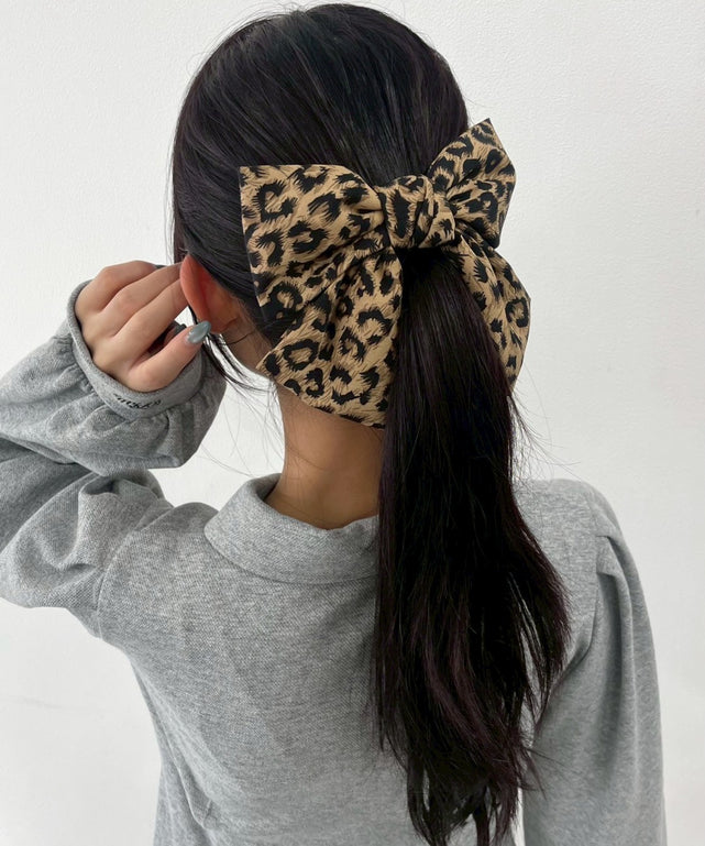 LレオパードBIGリボンバレッタ/ブラウン