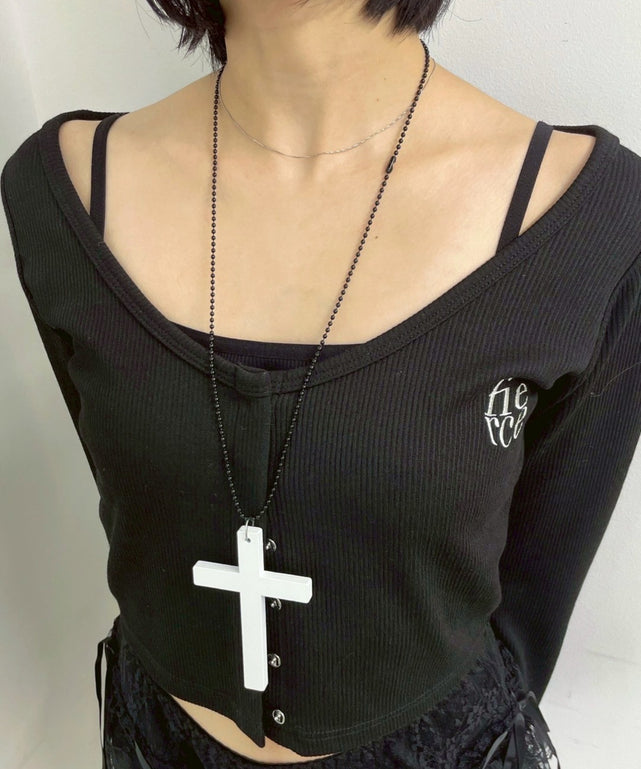 Lウッドクロスネックレス/ホワイト