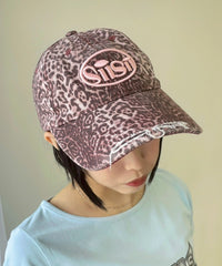 Lレオパードダメージ刺繍キャップ