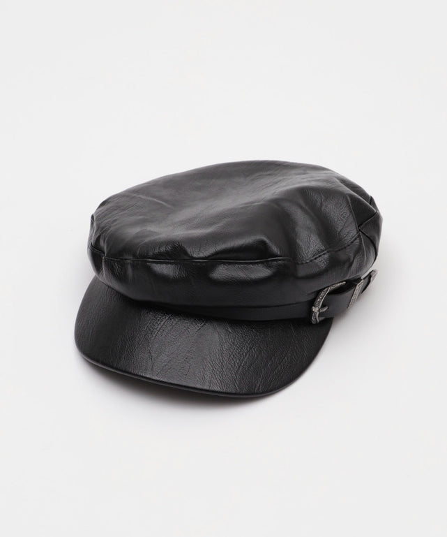 ベルトデザインPUマリンキャップ/ブラック