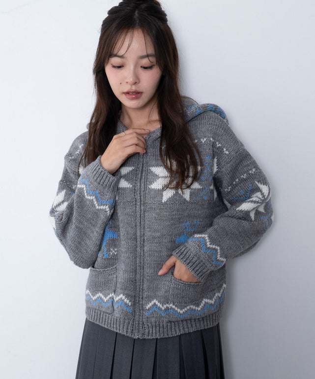 雪柄ZIPフードカーディガン｜WEGO（ウィゴー） – WEGO ONLINE STORE