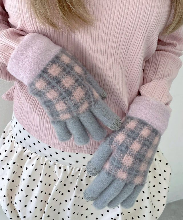 チェックデザイングローブ/Lグレー