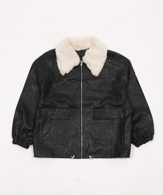 ファー襟付きPUブルゾン/ブラック