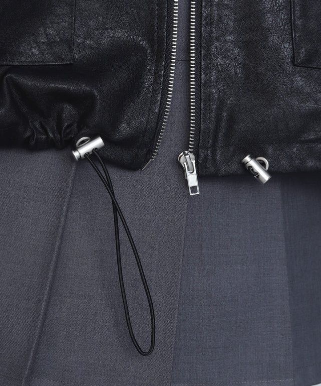 ファー襟付きPUブルゾン