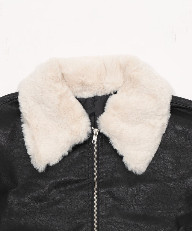 ファー襟付きPUブルゾン