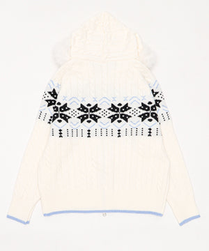 Fファーフードノルディックニットパーカー