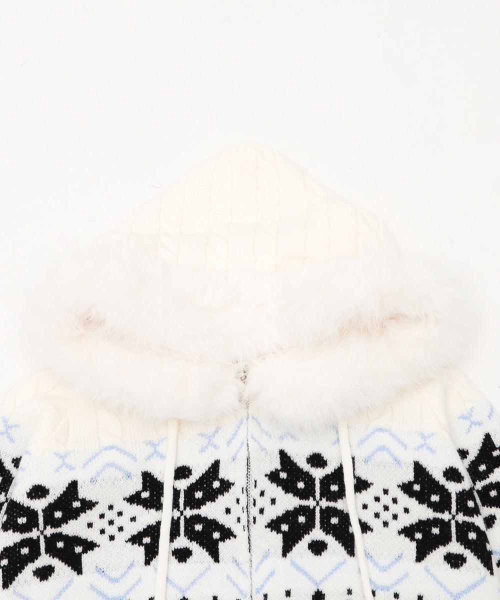 Fファーフードノルディックニットパーカー