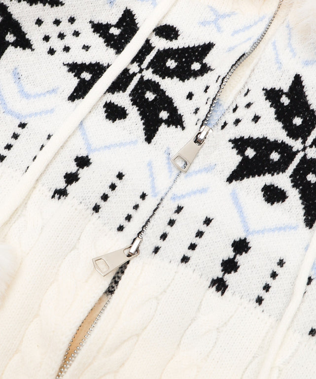 Fファーフードノルディックニットパーカー