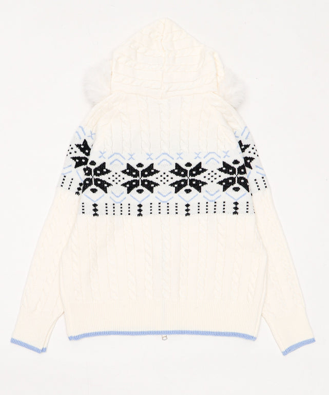 Fファーフードノルディックニットパーカー