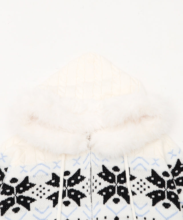 Fファーフードノルディックニットパーカー