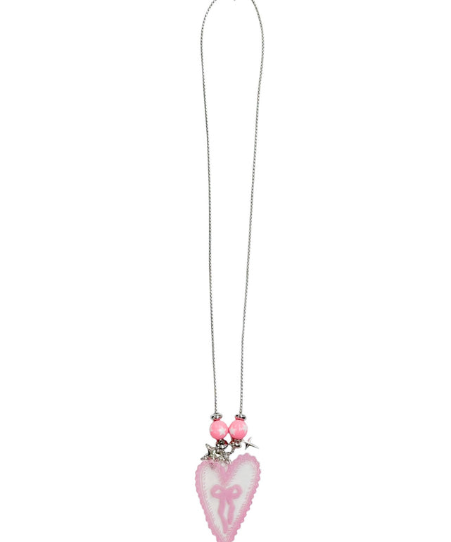 Lリボンパターンハートモチーフネックレス/ピンク
