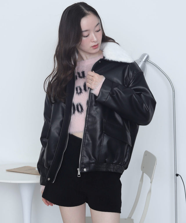 インサイドFファーフライトジャケット/ブラック　モデル：163cm F着用