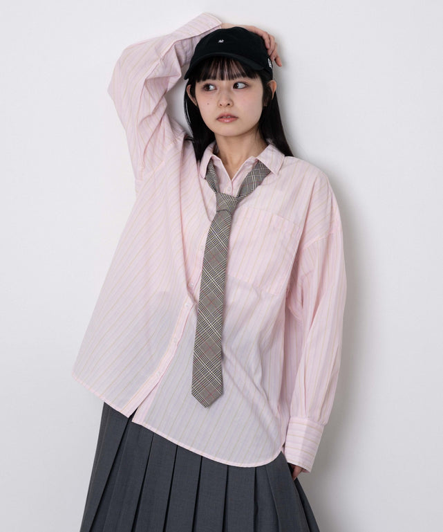 ボリュームBIGシャツ/ピンク　モデル：161cm F着用