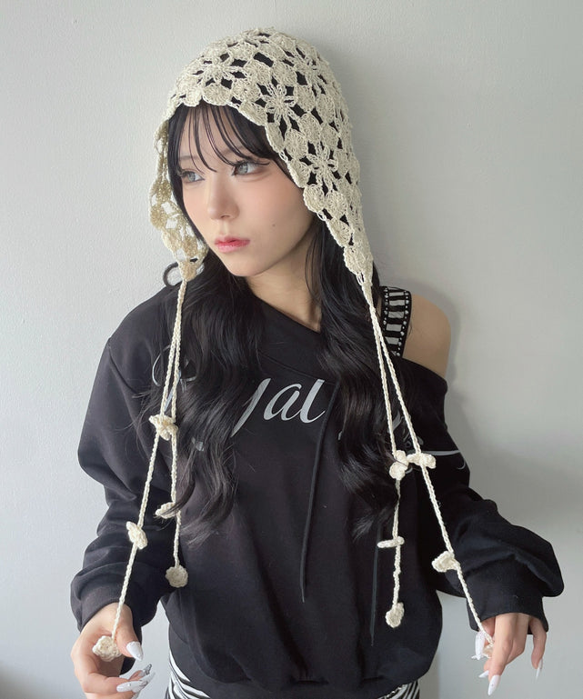 クロシェボンネット/オフホワイト