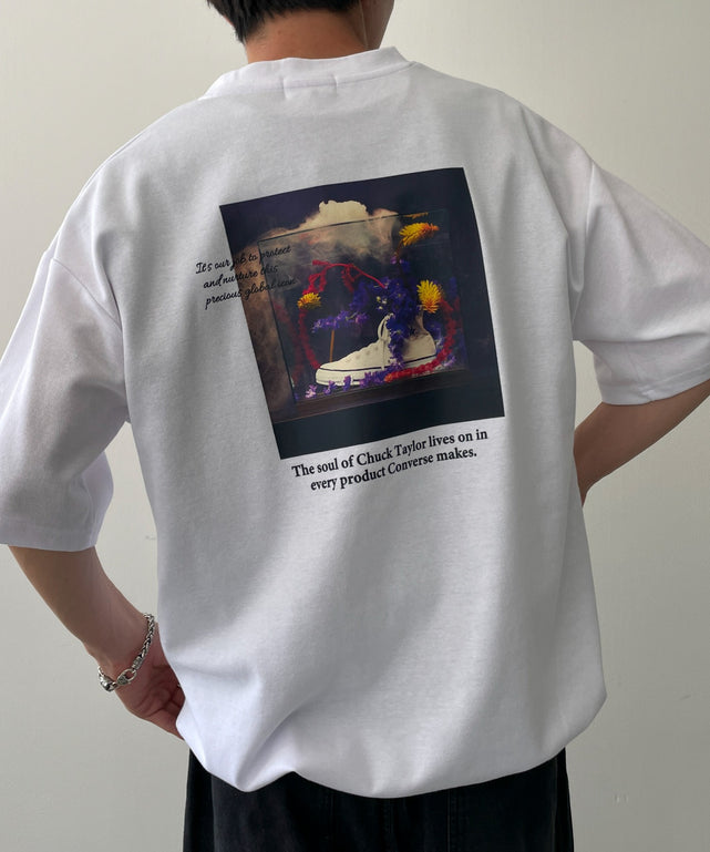 CONVERSEフォトプリントドロストＴ/ホワイト モデル：175cm L着用