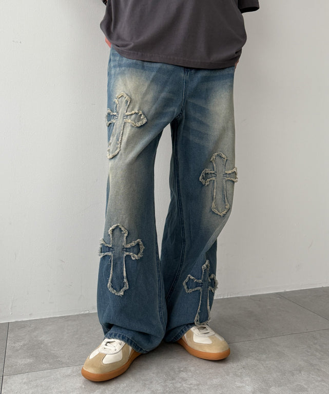 クロスモチーフオーバーダイバギーパンツ/ブルー モデル：175cm L着用
