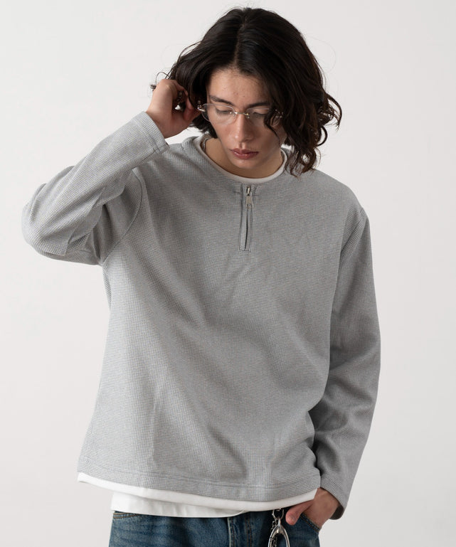 レイヤードジップPO(LS)/杢グレー モデル：182cm L着用